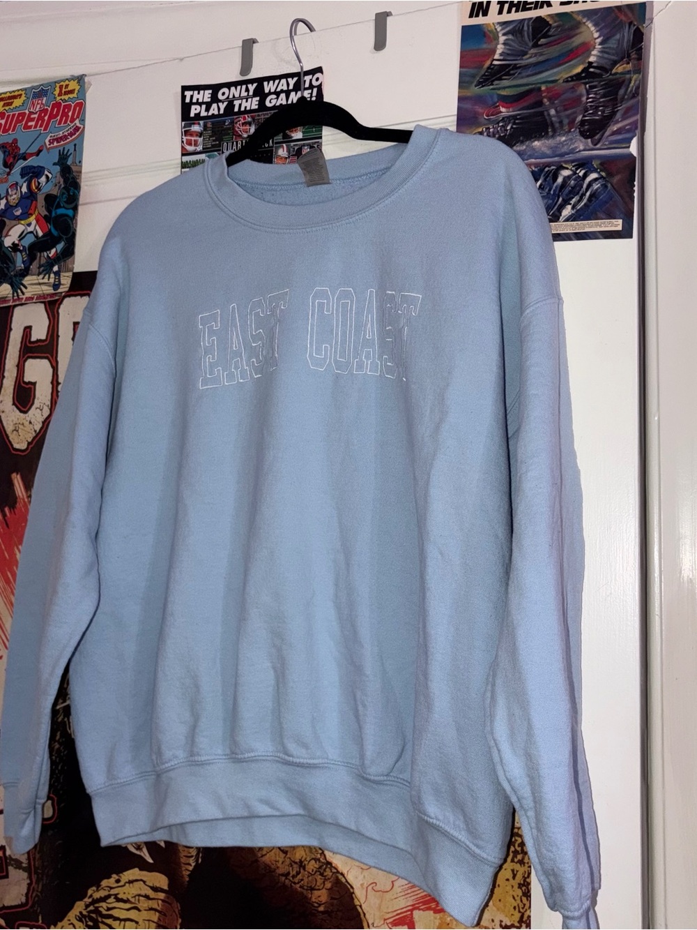 East Coast Embroidered Pastel Blue Crewneck